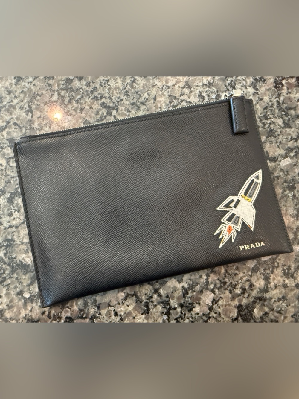 Prada Black Leather Zip Card Pouch